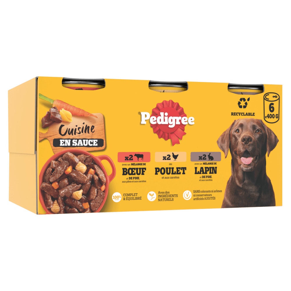 Pedigree® Cuisine Boîtes En Sauce Pour Chien Adulte 3 Variétés 3 x 800g & 6 x 400g