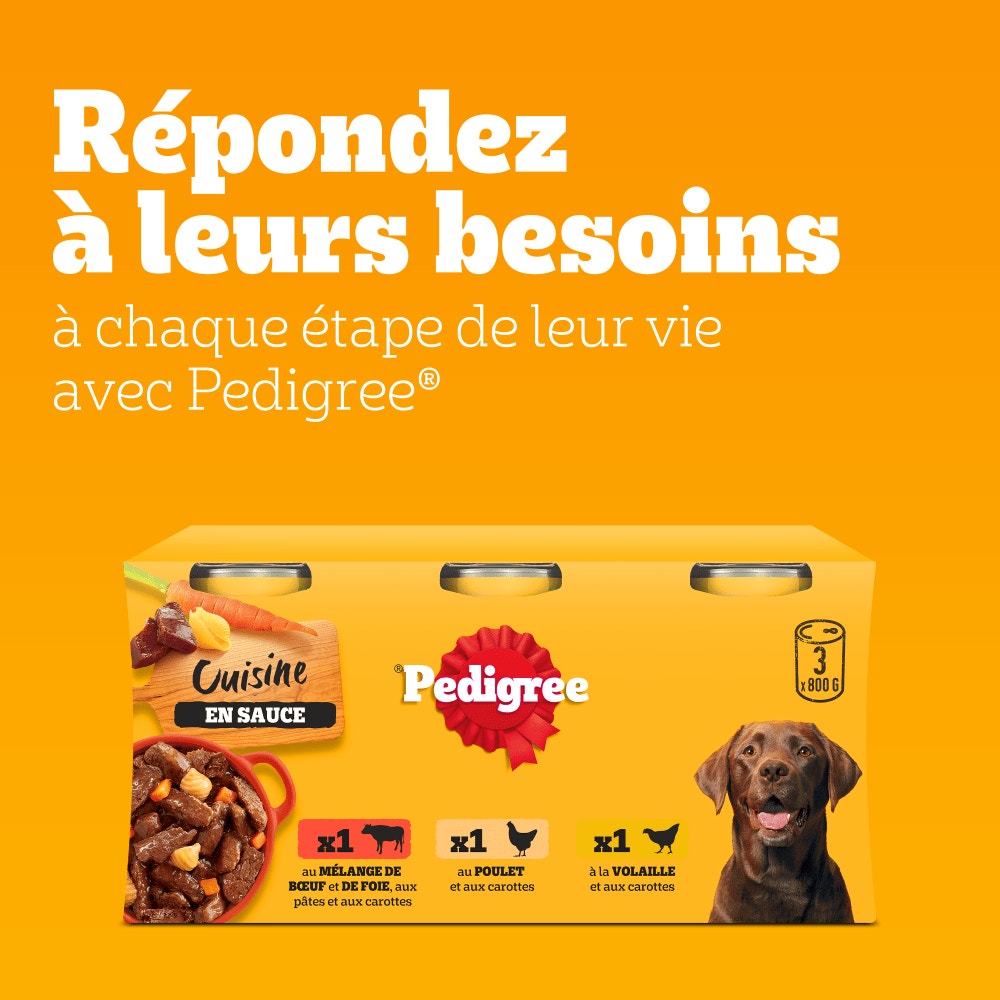 Pedigree® Cuisine Boîtes En Sauce Pour Chien Adulte 3 Variétés 3 x 800g & 6 x 400g