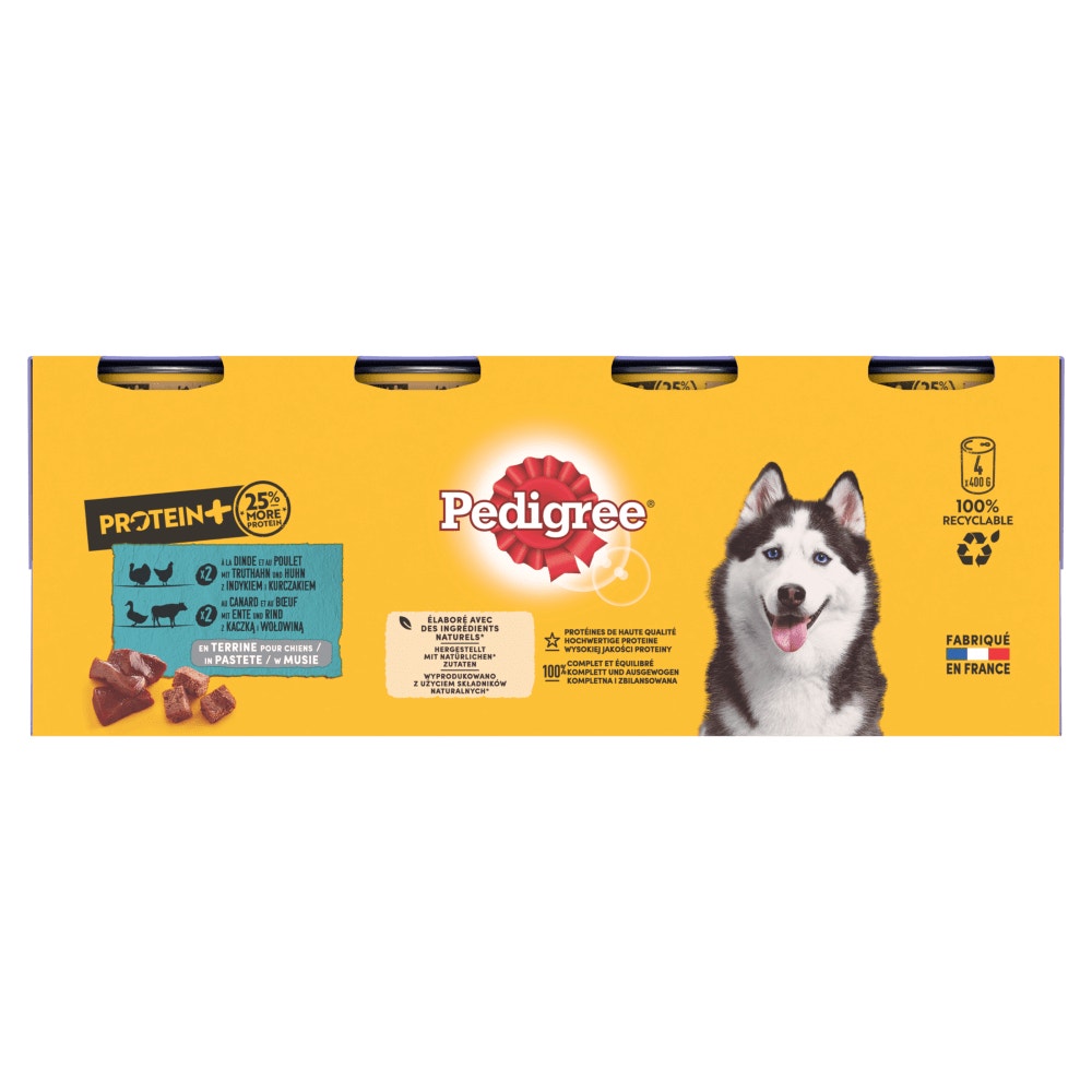 Pedigree® Protein+ Boîtes En Terrine 2 Variétés Pour Chien Adulte 4 x 400g