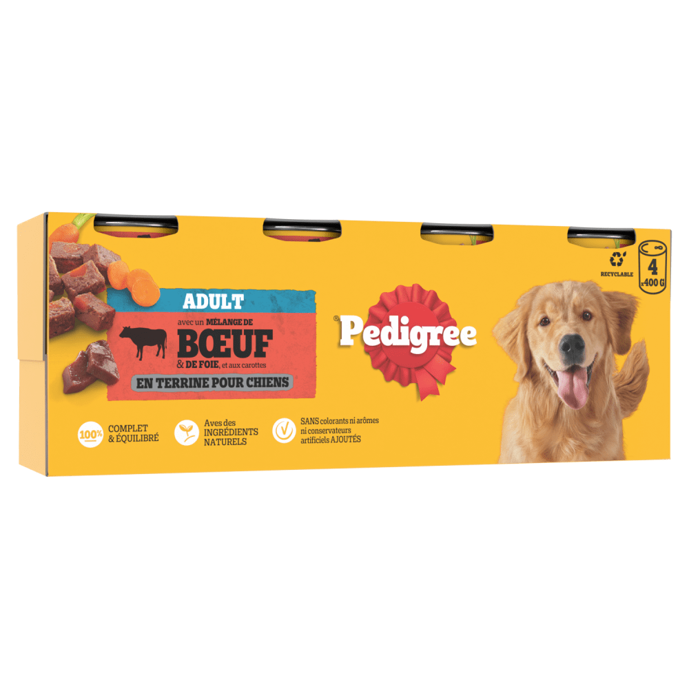 Pedigree® Boîtes En Terrine Au Boeuf Et Aux Carottes Pour Chien Adulte 4 x 400g