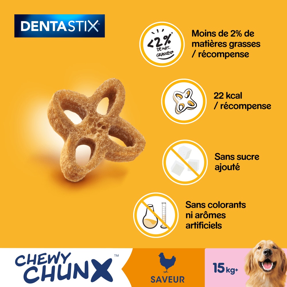 Pedigree® DENTASTIX™ Chewy Chunx Saveur Poulet Pour Chiens De 15kg Et Plus, 68g