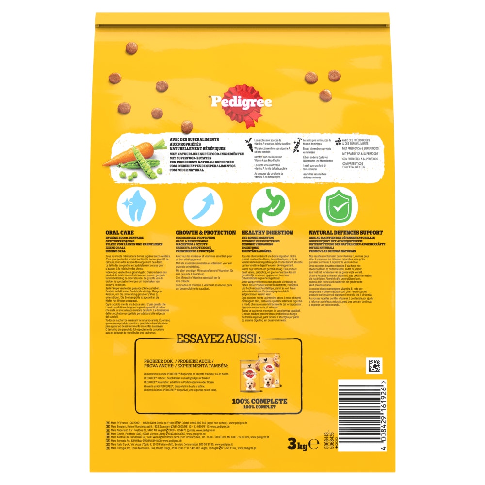 Pedigree® Croquettes À la Volaille et Aux Légumes Pour Chien Junior 3kg, 7kg