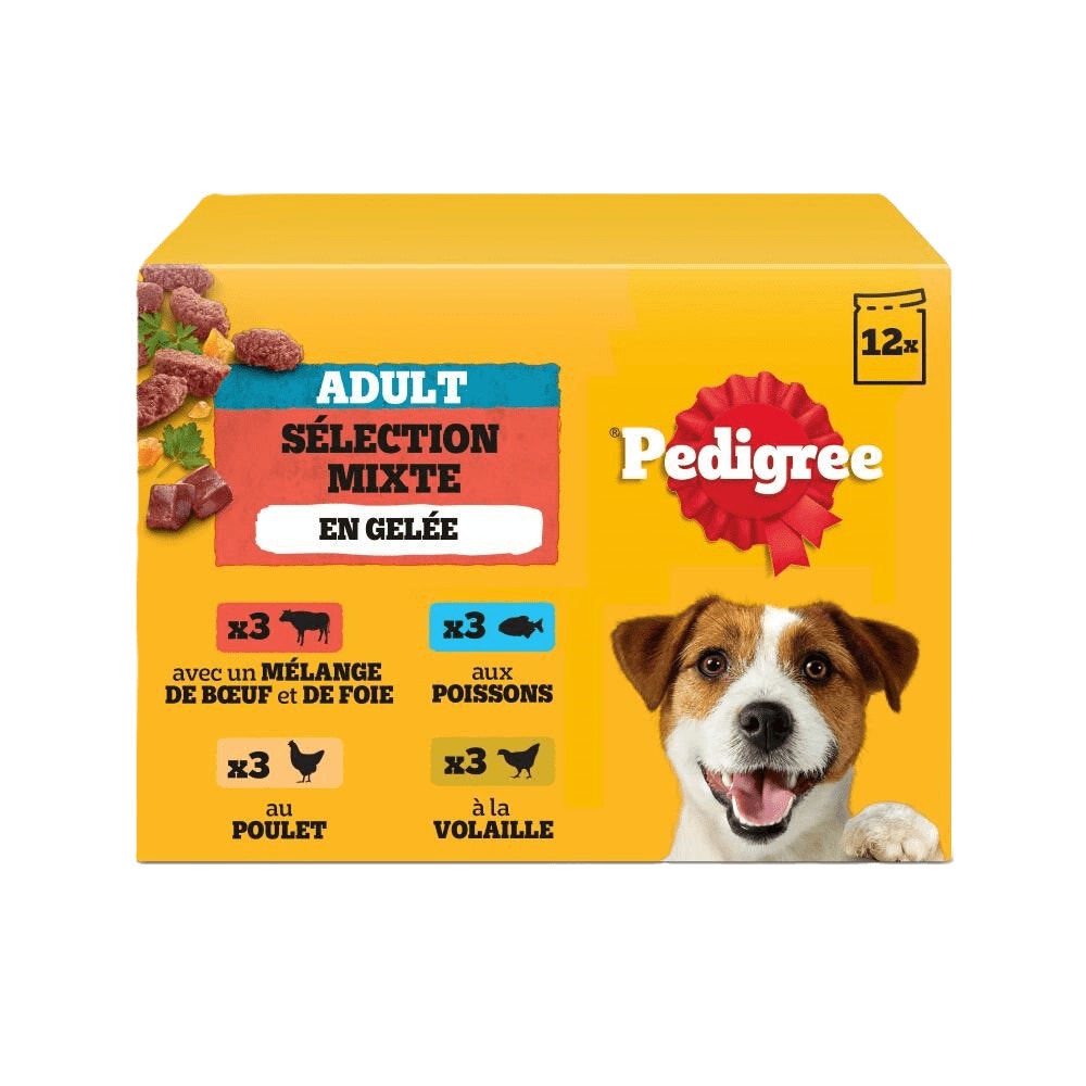 Pedigree® Sachets Fraîcheur En Gelée 4 Variétés Pour Chien 12 x 100g