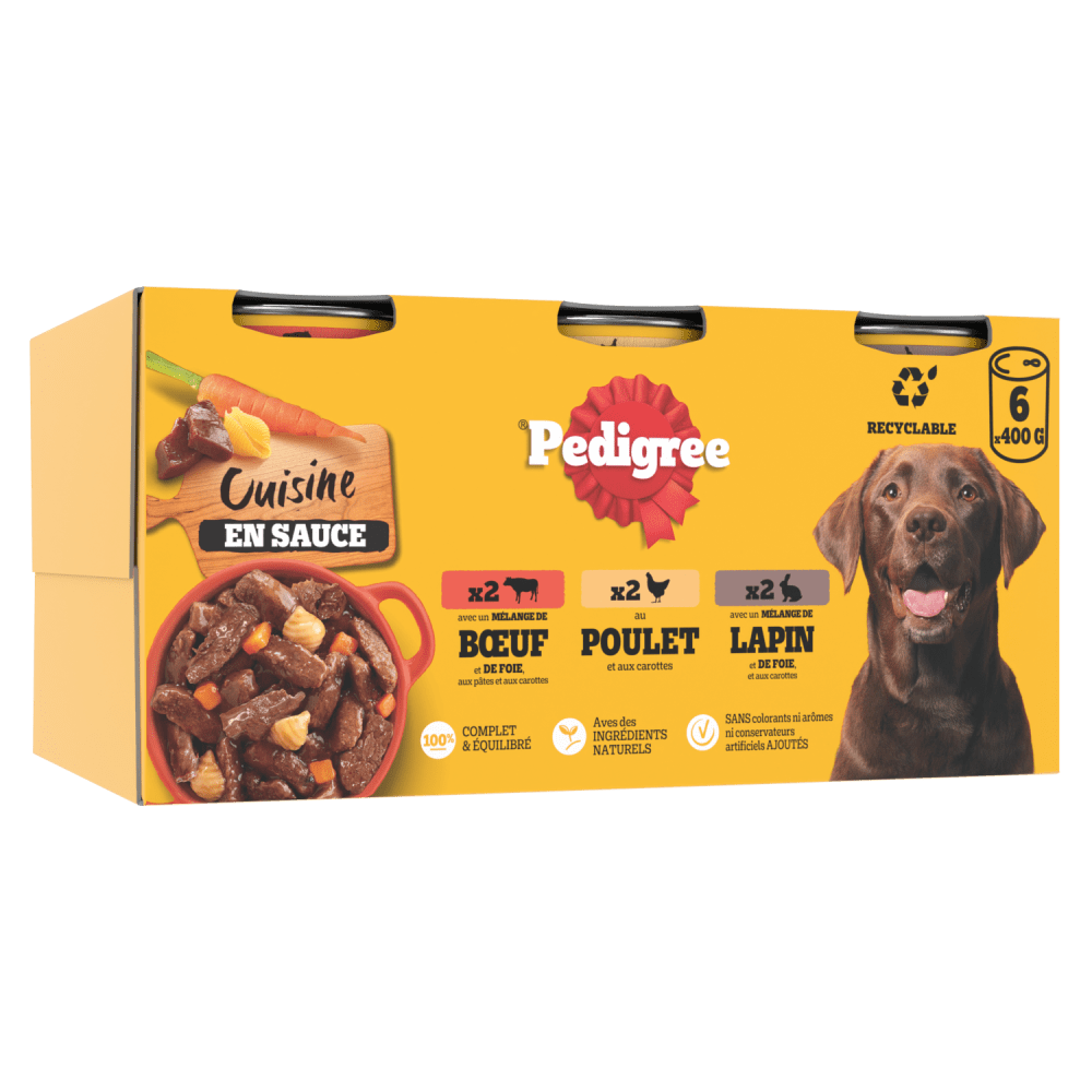 Pedigree® Cuisine Boîtes En Sauce Pour Chien Adulte 3 Variétés 3 x 800g & 6 x 400g