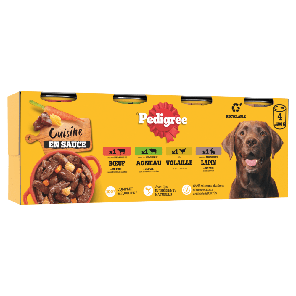 Boîtes Cuisine En Sauce 4 Variétés Pour Chien Adulte